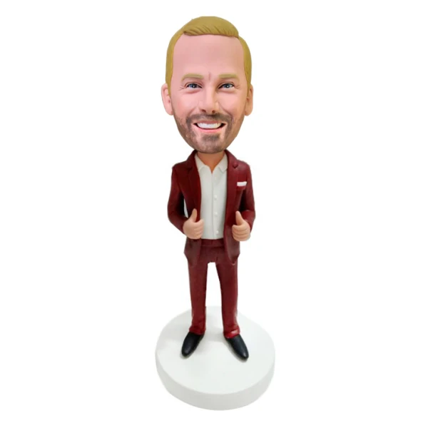 Custom Businessman Bobblehead for Male in Red Suit