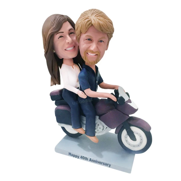 Custom Anniversary Bobblehead on Motorcycle for Couple