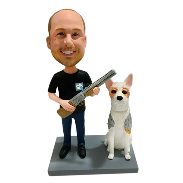 Custom Hunter Bobblehead, Fallout 4 Theme Armed Man with Dog