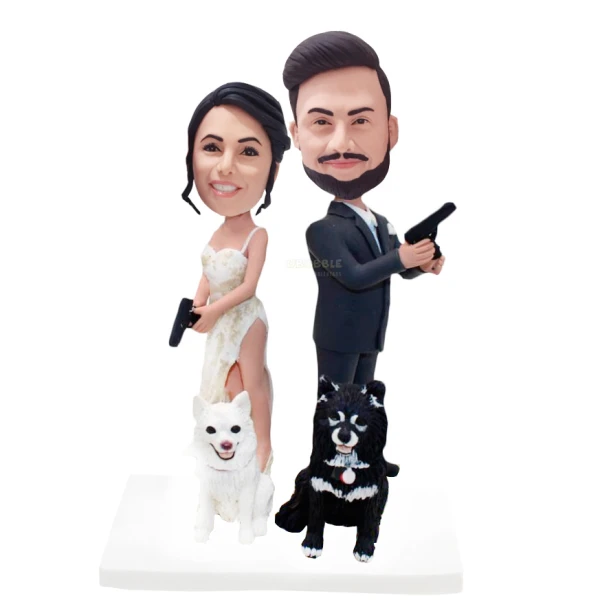 Custom Mr. & Mrs. Smith Theme Wedding Cake Topper