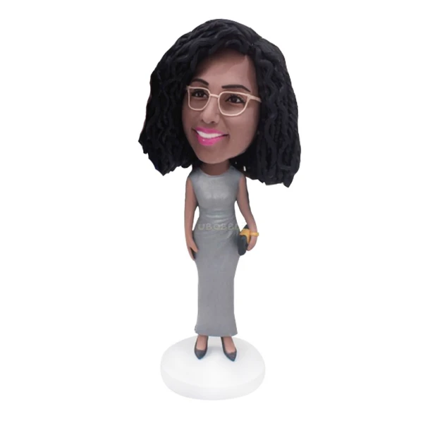 Personalized Bobblehead for Black Lady in Dress