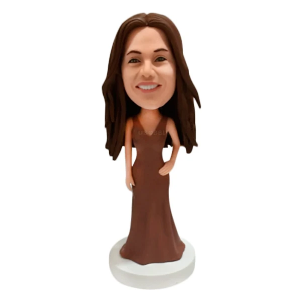 Personalized Bobblehead of Female with brown dress