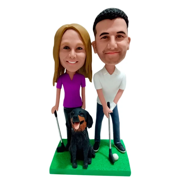 Custom Bobbleheads Golf Couple with pets