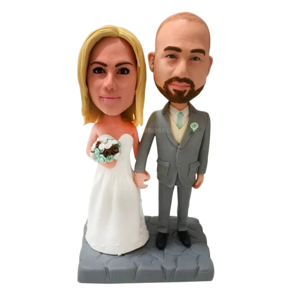 Custom Bride and Bald Groom Wedding Cake Toppers