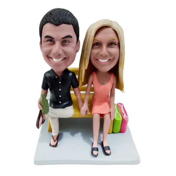 Custom Bobblehead Cake Toppers, Couple Sitting on Chair