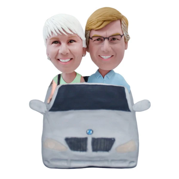 Custom Couple Sitting In Car Cake Toppers Bobblehead