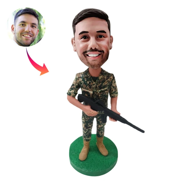 Custom Army Soldier Bobblehead, Wearing Military Uniform and hold the gun